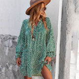 Independent Research And Development Design Loose Dress 2026 Leopard Long-Sleeved Leisure Vacation Dress Is Thin