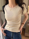 Positive Shoulder Collar Short-Sleeved T-Shirt Women's Cotton Tightness In The Body Of The Half-Sleeved Gas Coat Bottom Summer 2025 New