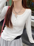 Pure Cotton Bottom Shirt Women With Autumn 2025 New Long-Sleeved T-Shirt Autumn And Winter Gas On The Shoulder