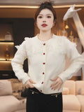 Lace Splicing Unique Super-Looking Sweater Autumn 2025 New Women's Design Sense Niche Knitted Cardigan Top