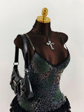 2025 Hottie Sexy Leopard Print Around The Neck Lotus Strap Sling Vest Low Chest Bare Back Dress