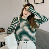Striped Long-Sleeved T-Shirt Lady Early Spring And Autumn Coat Wears 2025 New Bottoming Shirt Inside The Blouse Small Retro