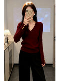 French High-End Gray V-Neck Sweater Women's Autumn And Winter 2025 New Can Be Worn Inside And Inside The Knitted Top