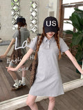 Pure Cotton College Wind Bow Embroidered Polo Dress Women Summer Design Sense Niche Waist Thin Dress