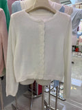 Sweater Women's Early Spring New Hook Flower Temperament Thirteen Lines Of Pure Color Simple Loose External Knitted Cardigan Soft Thin