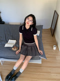 Flower Ash Polo Collar Fake Two-Piece Design Knitted Short-Sleeved Woman Summer Pure Want Small Man To Repair The Bottom Of The Top