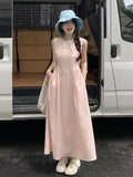 French Temperament First Love Pink Dress Women's Summer 2026 New Waistless Sleeveless Vest Long Dress