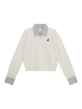 Lattice Splicing Fake Two College Style Sweater Women's Autumn And Winter New Loose High-End Knitted Shirt Top