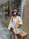 High-End Feel Loose Yellow Seven-Sleeve Collar Shirt Women Summer Lazy Loose Feeling Outside The Chic Short-Sleeved Top