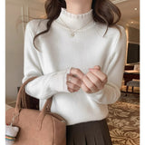 French Gentle Little Scented Sweater Women's New Winter Bottom With Half-High Collar Lace Splicing One Velvet Top