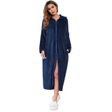 Autumn And Winter Lady Home Dress Double Velvet Thick Hooded Long Home Warm Zipper Idling
