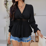 Dili 2025 Spring/Summer Leisure Holiday Style V-Neck Solid Color Collar With Waist Shirt Women's T-Shirt