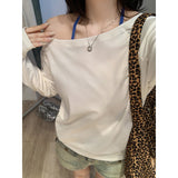 White Word Shoulder Collared Sexy Oblique Shoulder Dress 2026 Early Autumn Loose Lazy Temperament Long-Sleeved T-Shirt