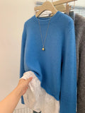2025 New Blue Fake Two Lace Splicing Loose Outer Wear Sweater Women's Autumn And Winter Lazy Wind High Sense