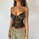2025 Summer New Low Chest Deep V Perspective Vest Lace Tight Slings