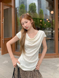 Purple Swinging Folded Design Sense Short-Sleeved T-Shirt Women 2026 Summer New Unique Beautiful Top