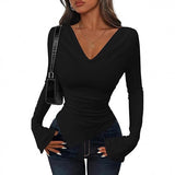 2025 Long-Sleeved Women Early Autumn New Asymmetrical Sexy Slimming Stack Collar Blouse Spring