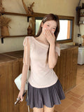 High Sense Unique Collar A Word Out Folded Thin Short-Sleeved T-Shirt For Women Wear Sleeveless Pure Desire Shirt In Summer