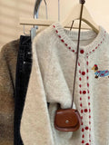Apricot Puppies Thicked Round Collar Knitted Cardigan Women Autumn 2025 New Design Wearing Soft Glutinous Sweater Jacket