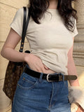 T-Shirt Women Shoulder Short Sleeves Of European Goods 2025 New Thin Round-Neck Shirt Folded Bottom Tops Body Truss