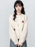 Round Collar Thick Sweater Women 2025 Autumn And Winter New Loose Embroidery Jacket With Knitted Small Short Top