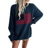 Dili 2025 Autumn And Winter Coat Women Casual Loose Color Woven Independence Day Long-Sleeved Sweater