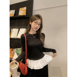 Korean Design Fake Two Lotus Leaf Side Long Sleeve Bottom Shirt Women Autumn And Winter Grinding Plus Plus Thick Warm Small Coat