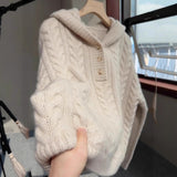 White Hooded Long-Sleeved Knitted Women's 2025 Autumn And Winter New Large-Size Fat MM Han Sesame Loose Niche Sweater