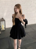 French Word Shoulder-To-Shoulder Black Dress Women's Summer 2026 New Hepburn Style Ponbilling Buds Short Skirt