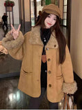 Vintage Temperament Fur Coat Women Winter Unique Fashion New High-End Plus Velvet Warm Double-Sided Coat