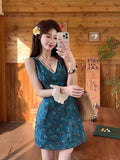 French Pure-Fraged Flower Sling Dress Female Waist Temperament Design Small Man Holiday Style Sleeveless Short Skirt Summer