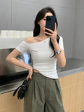 New Short-Sleeved T-Shirt In The Summer Of 2025, Hot Girls With Thin Shoulders Slimming Temperament Blouse Sexy Bottom Shirt