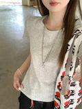 Summer Korean Texture White Round Neck Short Sleeve Top Women's New Letter Embroidery Design Chic Little T-Shirt
