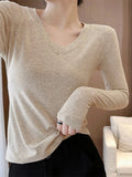 Deyvel V-Neck Long-Sleeved T-Shirt Women's Bottoming Shirt With Autumn And Winter Large-Size New Korean Slimming Warm Top