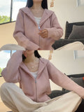 Pink Hooded Knitted Top Women Autumn Winter 2025 Autumn Zip Languid Soft Glutinous Outside With Sweater Cardigan Coat