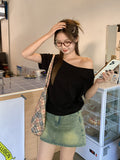 Slanted Shoulder T-Shirt Women's Short Sleeves 2026 Summer New Loose Thin-Skinny Shoulder Blouse