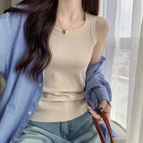 Threaded Sling Vest Women's Summer 2026 Spring And Autumn New Sleeveless Slimming Lascrewed Labskin Top