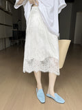 Summer New Imitation Acetic Acid Double-Sided Scursing Under The Hem Splicing Lace Three-Layer Half-Body Skirt