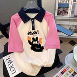 Polo Shirt With Short-Sleeved T-Shirt For Women's Summer Loose Design Feeling Half-Sleeve Oversize Mid-Long Top