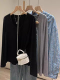 White Shoulder U Collar Long-Sleeved T-Shirt Women In The Early Autumn To Take A Loose Lazy Wind Feel To Wear A Bottom Shirt