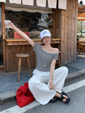 High-End Slanted-Striped Lace-Up Stitched Under The Short-Sleeved T-Shirt Women's Summer New Top