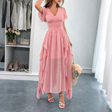 Dili Leisure Holiday Style Short Sleeve Girded Waist Dress Dress Women's Dress 2025 Spring And Summer