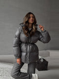 Autumn And Winter Explosion Warm Hooded Repair Rope Thick Cotton Coat 2025 Women's New