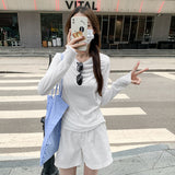 2026 New White Solid Summer Slimmed Long-Sleeved T-Shirt Women's Waist Slim Slim Blouse