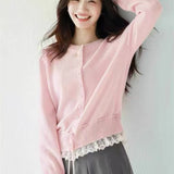 Korean Wearing Lace Lace Lace Lace Lace Lace Knitted Cardigan Women's Spring 2025 New Ocean Collar Knitted Shirt