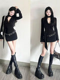 French Babes V Tie With Black Dress Female Waist Repair Temperament High-End Ass Skirt Autumn