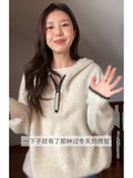 Lazy Design Hooded Sweater Female Jacket Head 2025 Autumn And Winter Soft Glutinous Loose Thick Knitted Jersey Top