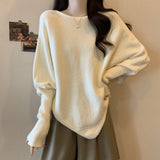 High-End Feel Gray Wears Gray Knitted Sweater Women's Autumn Dress Large Fat Mm Irregular Bat Sleeve Top