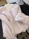 Purple Gentle Wind Thick Knitted Sweater Women Autumn Winter Korean Atmosphere Relaxed Soft Long Sleeve V Collar Blouse Tide