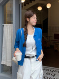 Early Autumn Collar Single Buckle Embroidered Long-Sleeved Knitted Cardigan Sweater Loose Lazy Coat Woman